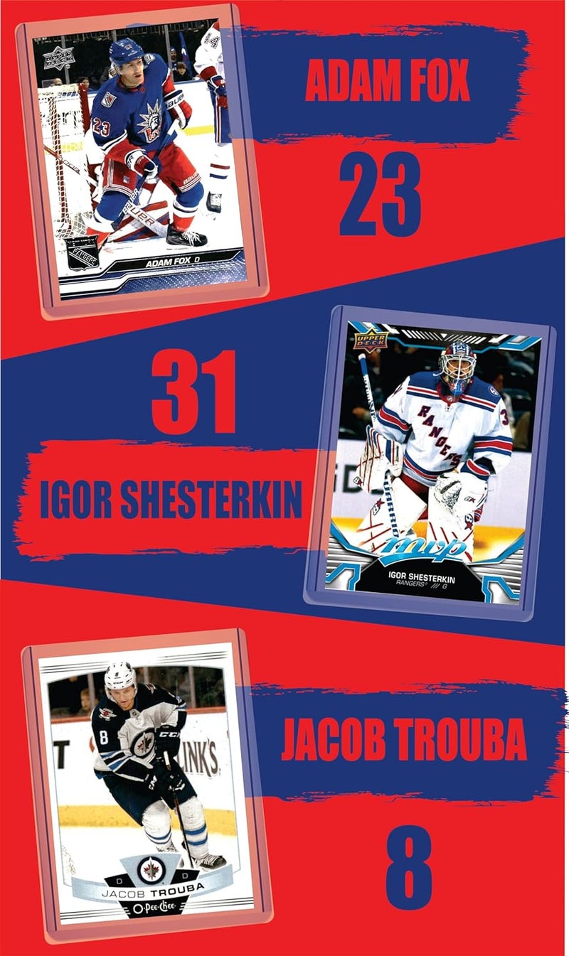 Chaser New York Rangers Cards: Artemi Panarin, Chris Kreider, Mika Zibanejad, Adam Fox, Igor Shesterkin, Jacob Trouba ASSORTED Hockey Stars & GOATs Trading Card & Wristbands Gift Pack - Image 2